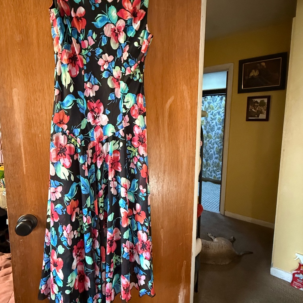 Connected Apparel Black and Pink Floral Maxi Dress